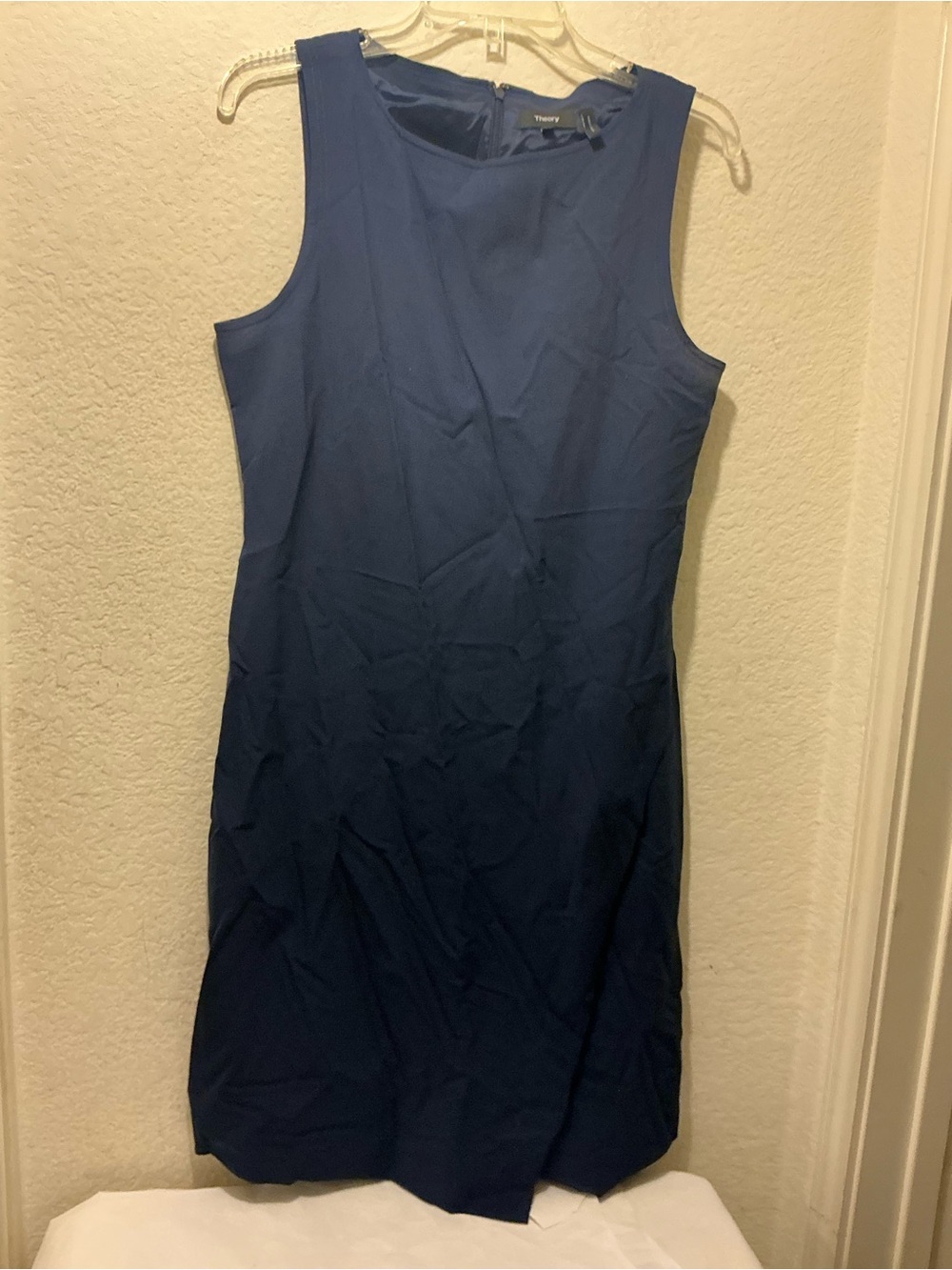 Theory Navy Sleeveless Sheath Dress virgin wool blend asymmetry